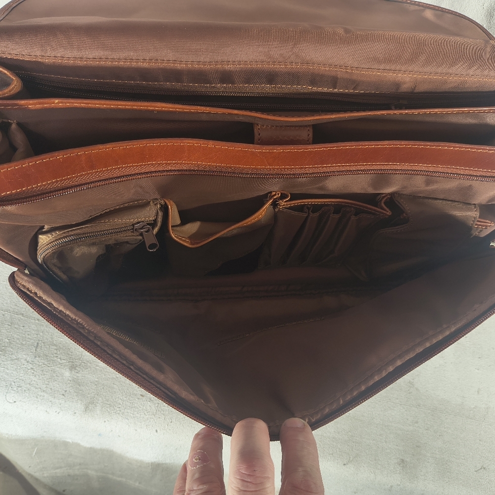 Leather Brown Briefcase / Messenger Bag Vintage 20" X 13" X 10" Tannery West - Picture 5 of 12